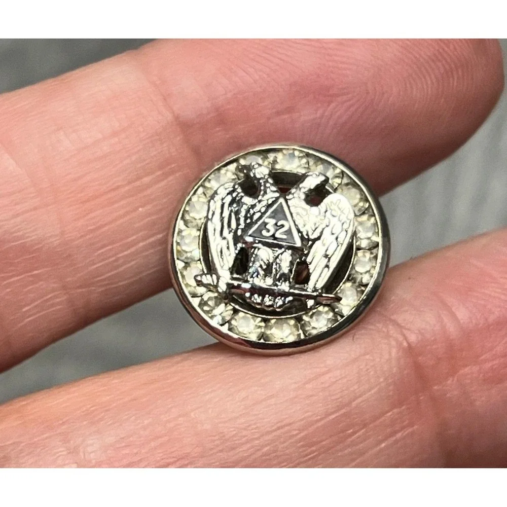 Scottish‎ Rite 32nd Degree Masonic Lapel Pin Double Headed Eagle Rhinestone
